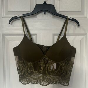 olive green lace crop top. new with tags